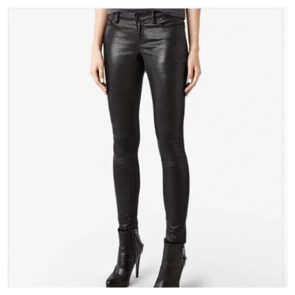 All Saints Denim - ALL SAINTS Spitalfields Ankle Zip Petrel Brodie Shimmer Coated Skinny Jeans